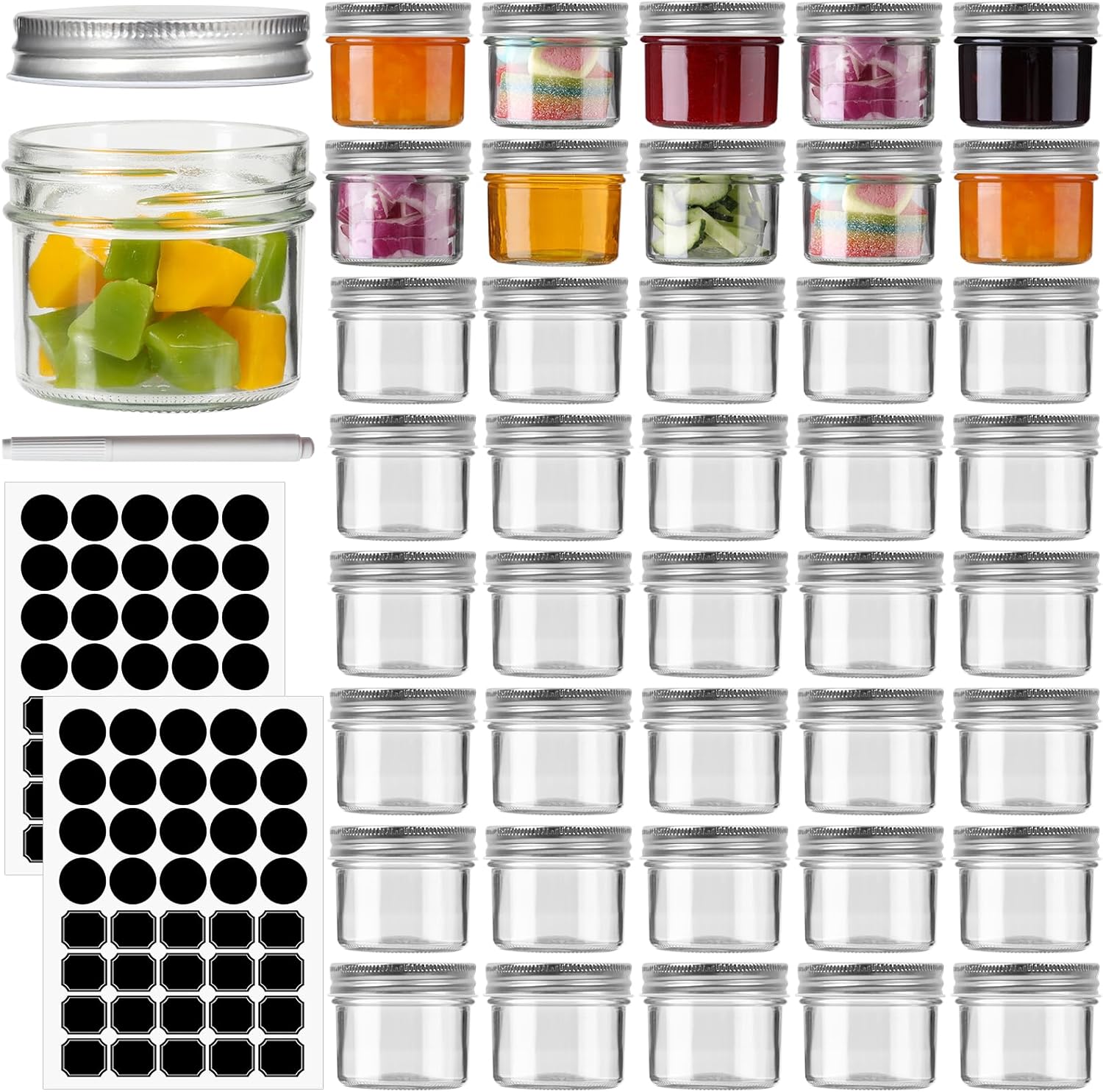 STARSIDE 40 Pack 4 oz Glass Jars With Silver Lids
