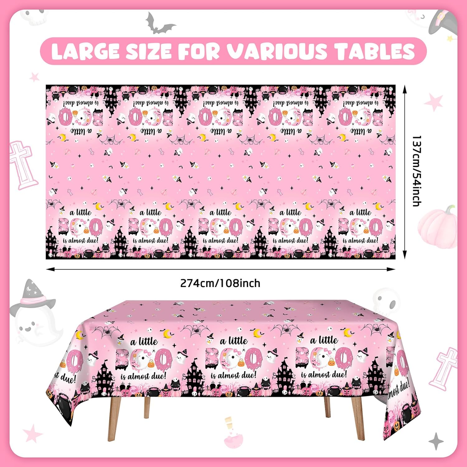Pink Halloween Baby Shower Tablecloth Set 3Pcs