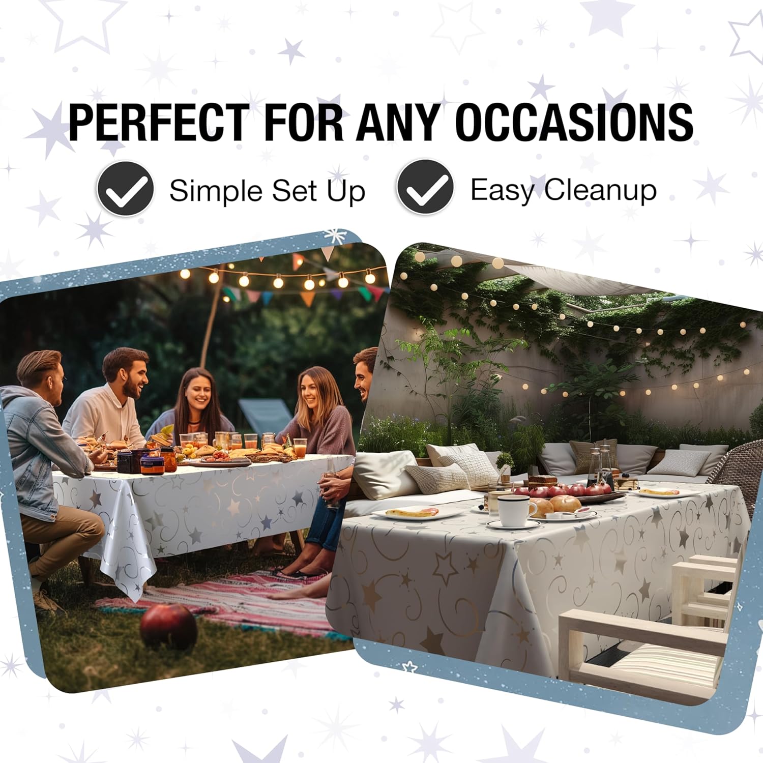 Exquisite Silver Star Tablecloths 12-Pack Disposable