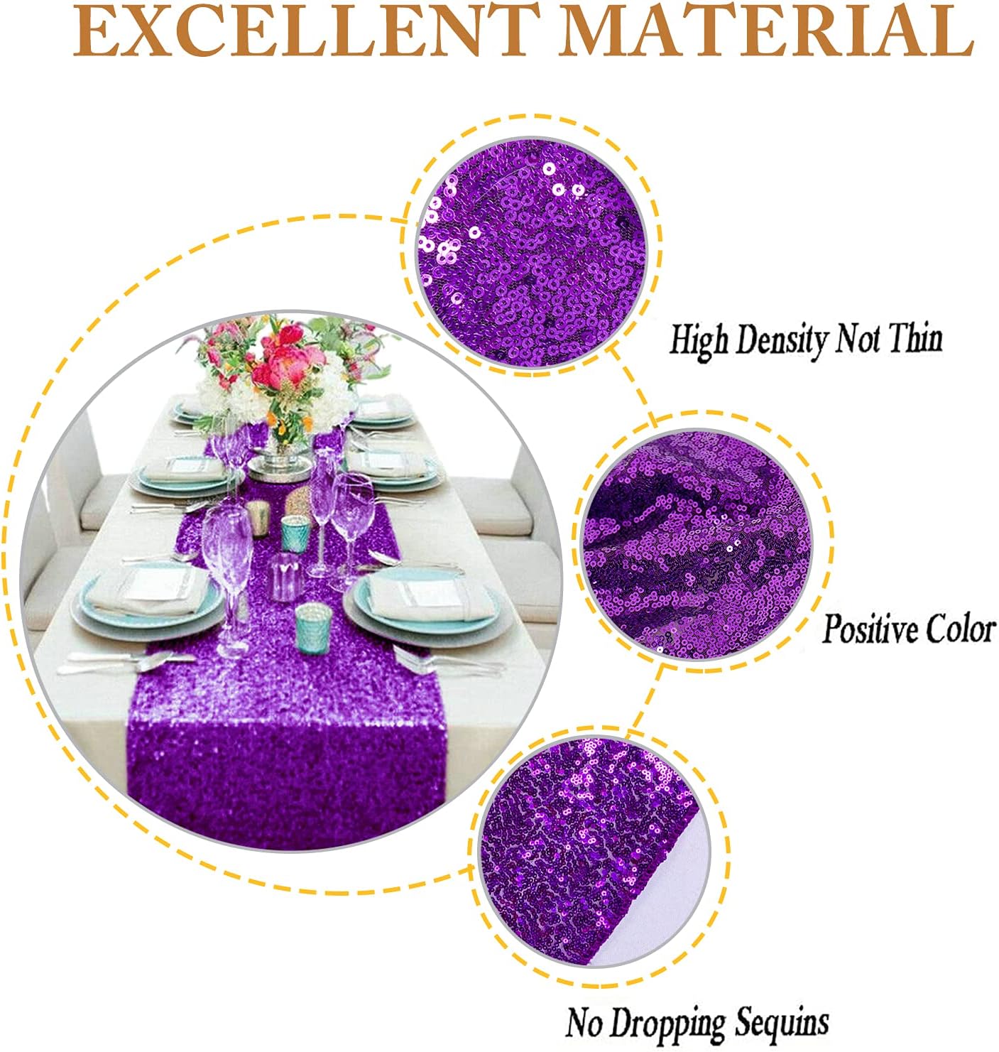 ShinyBeauty Purple Sequin Table Runner 12x72-Inch