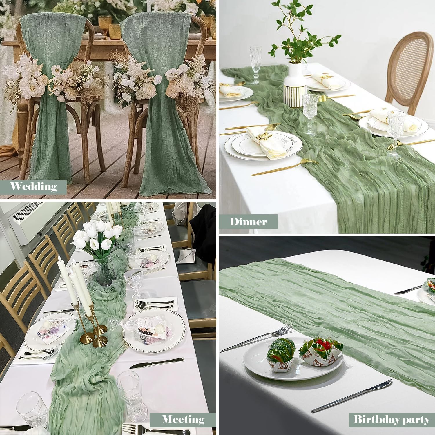 2 Pack 10 Ft Sage Green Cheesecloth Table Runners