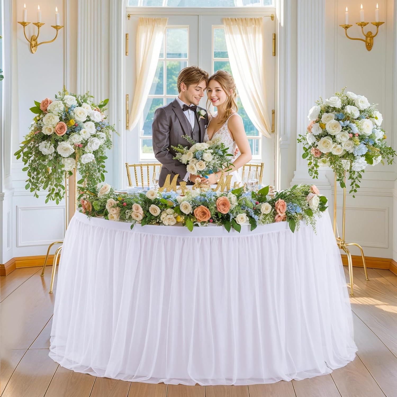 Suppromo White Round Tulle Tablecloths 72 Inch