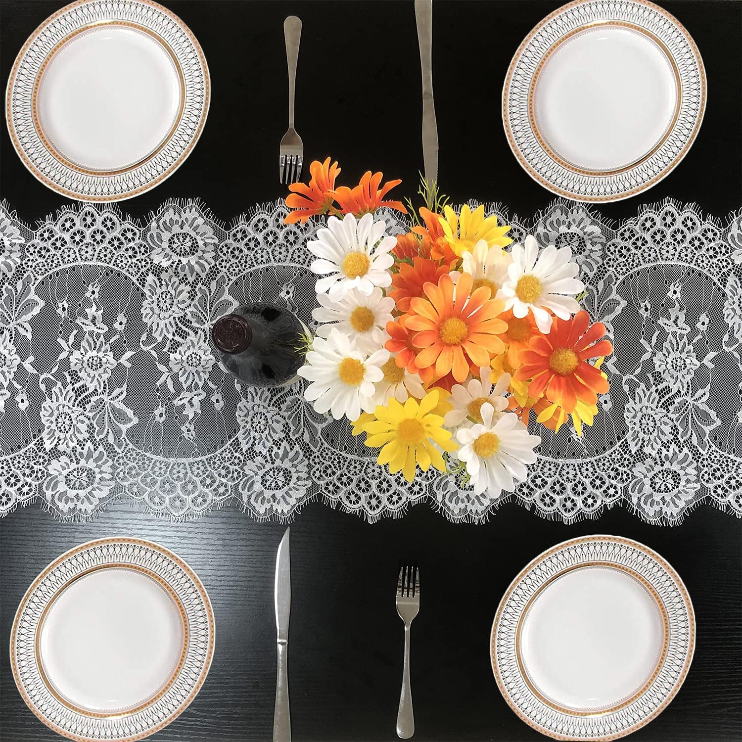 120x14in White Lace Table Runner for Boho Weddings