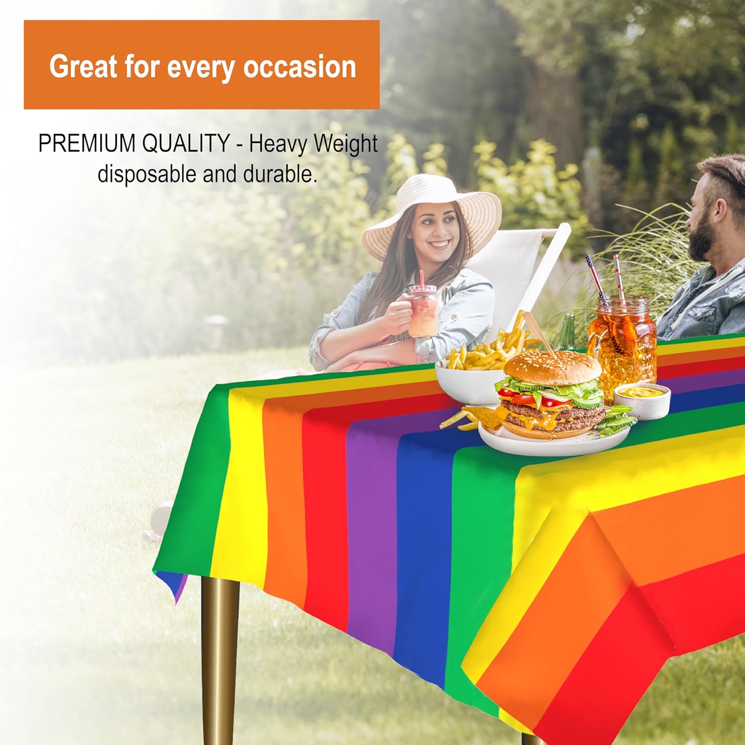 Party Dimensions Carnival Rainbow Disposable Tablecloth for Rectangle Tables 12 Pack