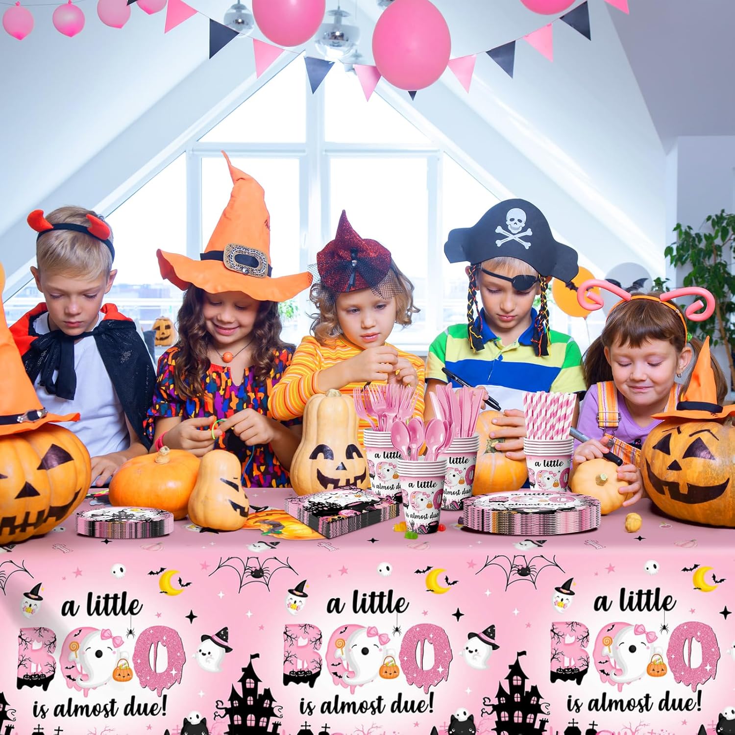 Pink Halloween Baby Shower Tablecloth Set 3Pcs
