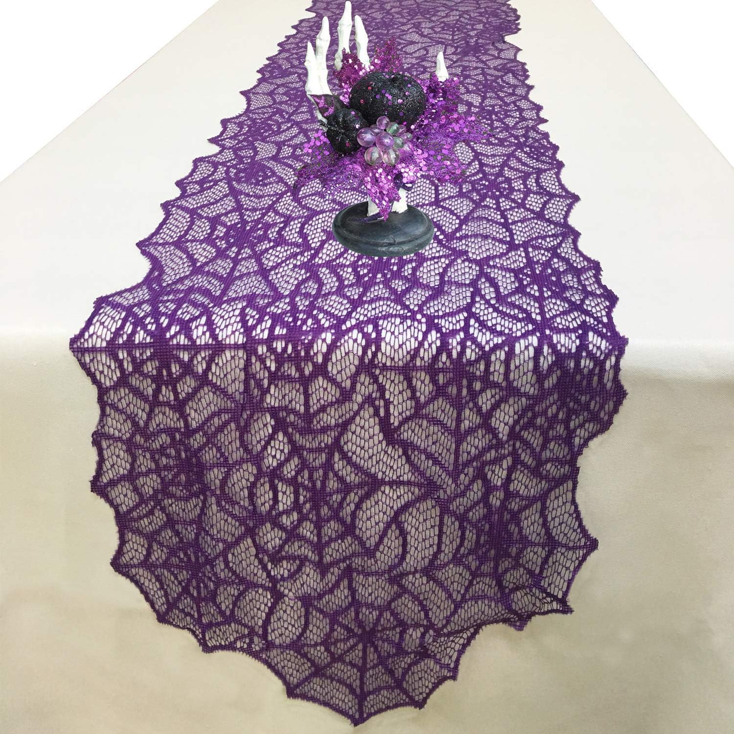 Halloween Table Runner Purple Lace Spider Web