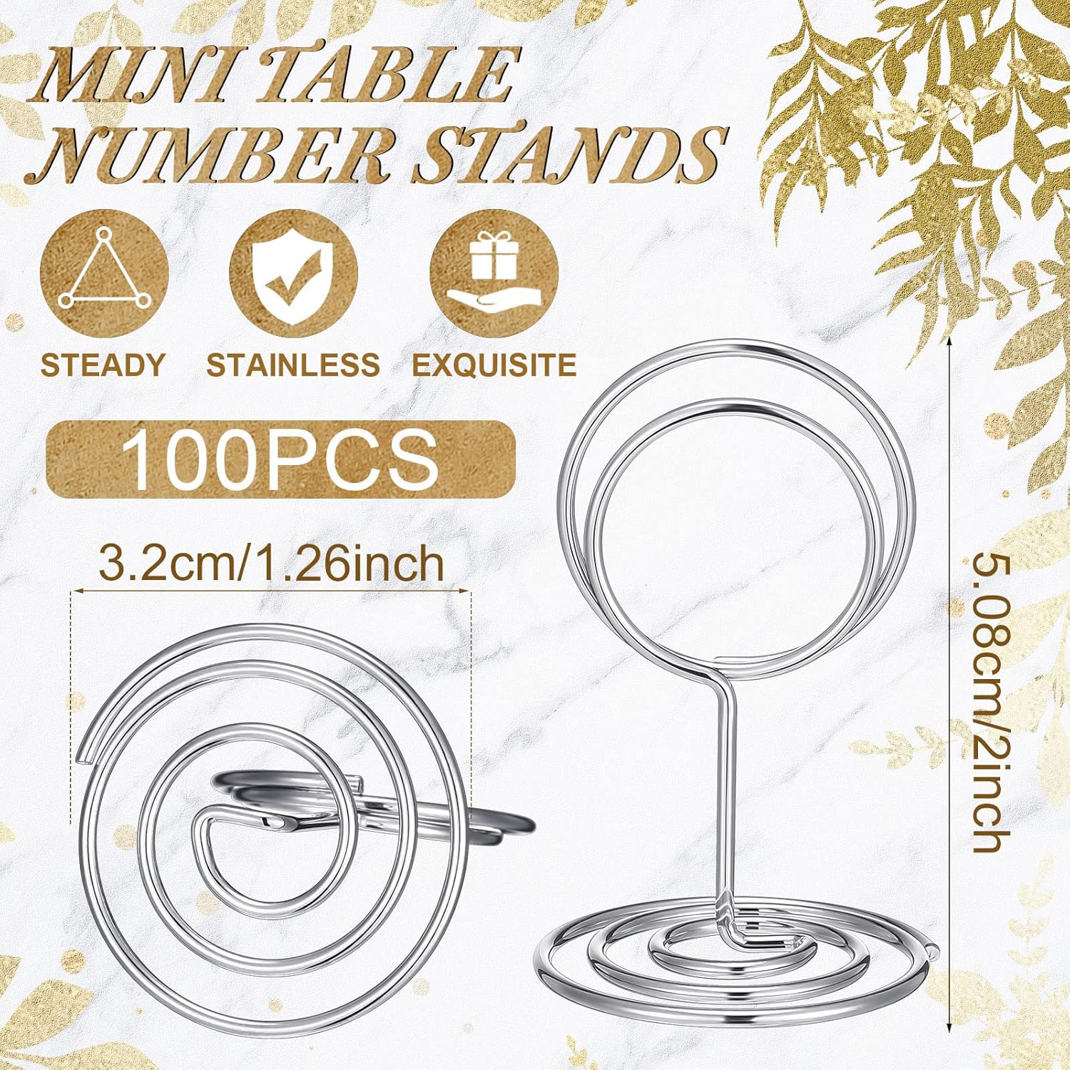 100 Mini Place Card Holders - 2 Inch Silver Table Number Stands