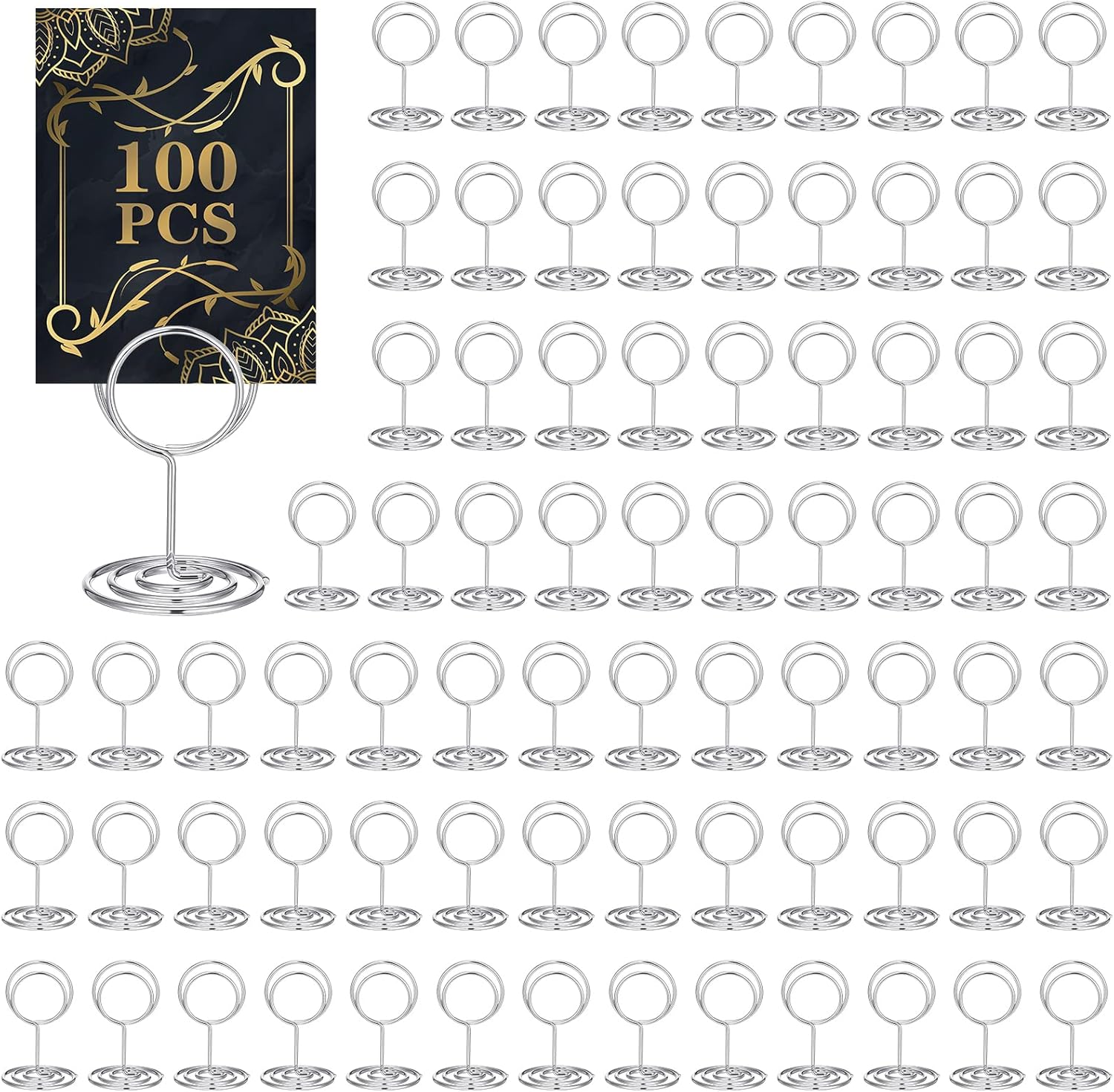 100 Mini Place Card Holders - 2 Inch Silver Table Number Stands