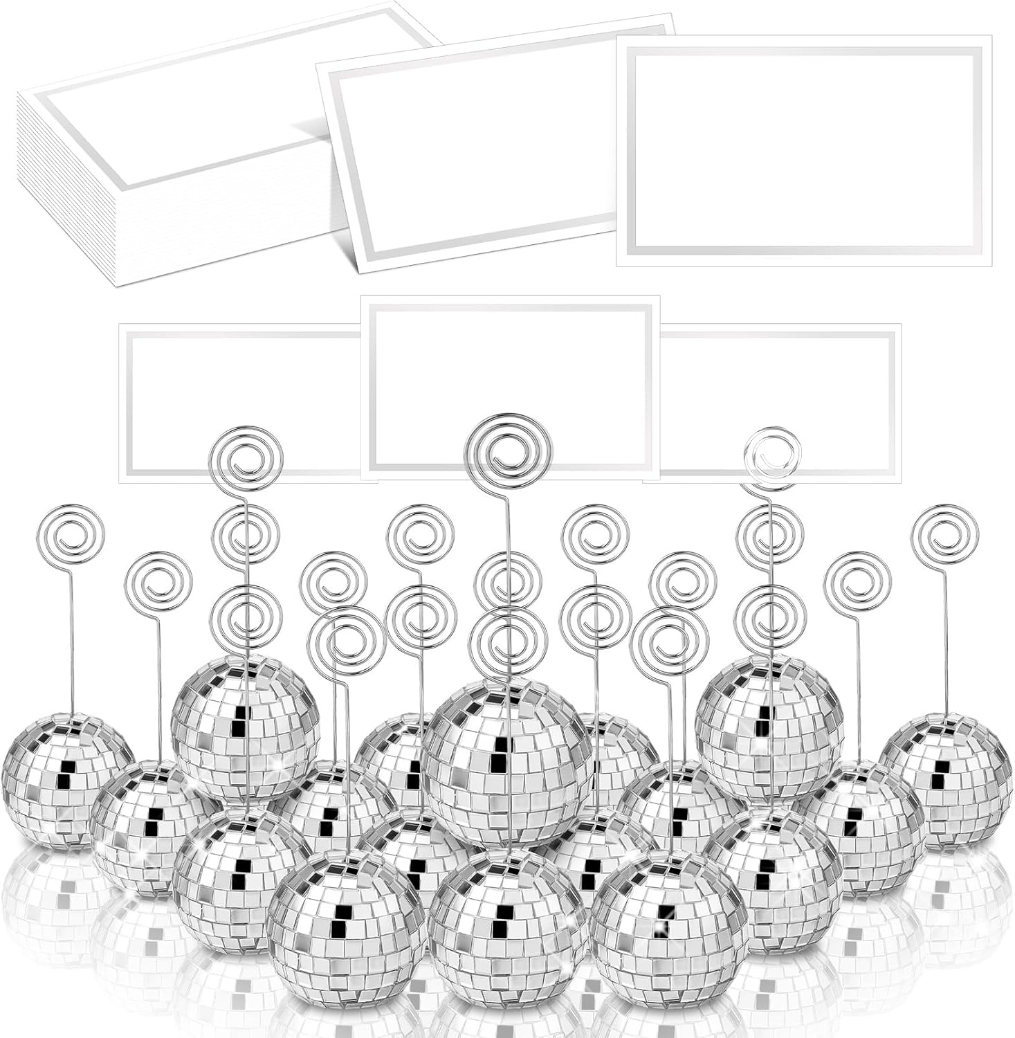 Uiifan 60 Pcs Silver Disco Ball Place Card Holders