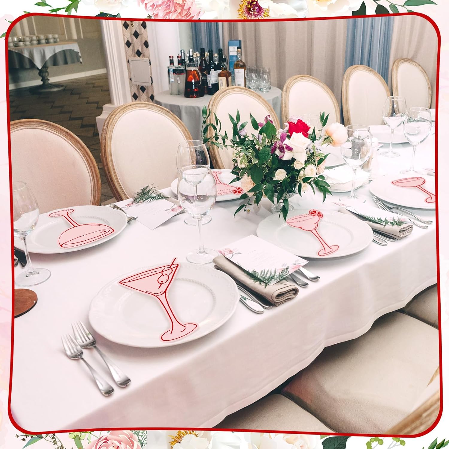 100 Pcs Pink Cocktail Themed Place Cards for Parties