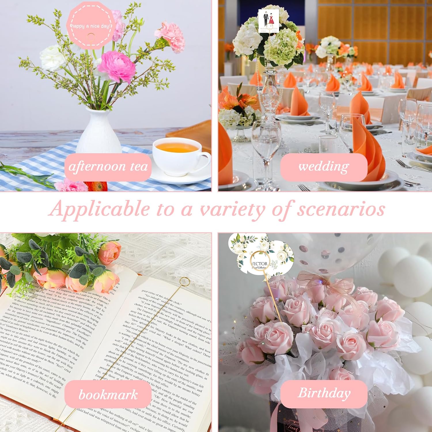 60Pcs Gold Metal Wire Floral Place Card Holders