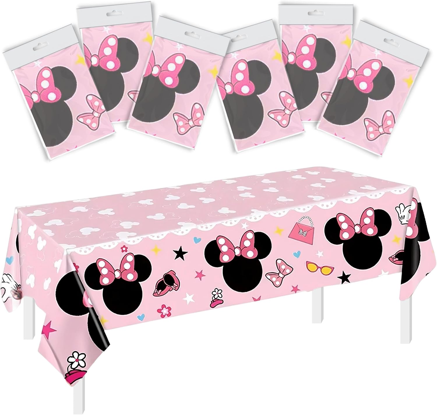 6PCS Pink Birthday Tablecloth Set 108x54 Inch Rectangle Disposable for Girls Party