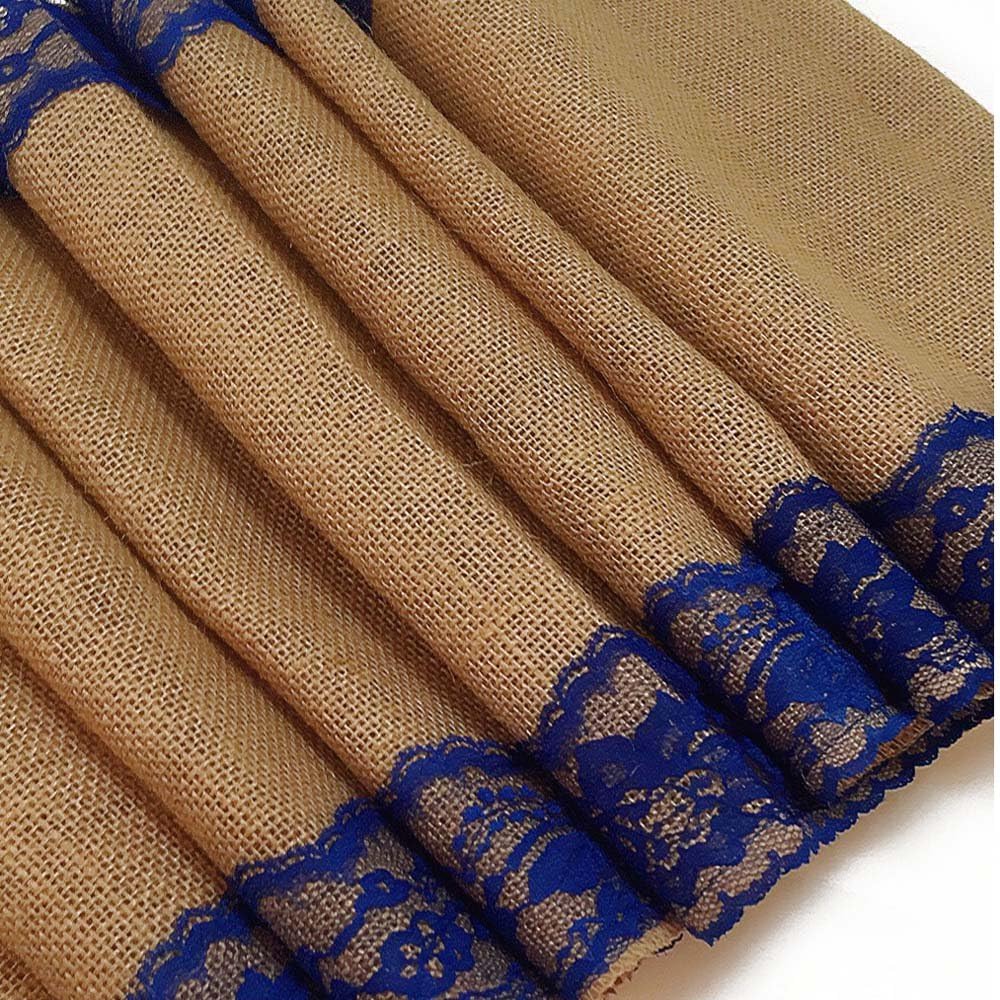 AAYU Burlap Table Runner with Navy Lace