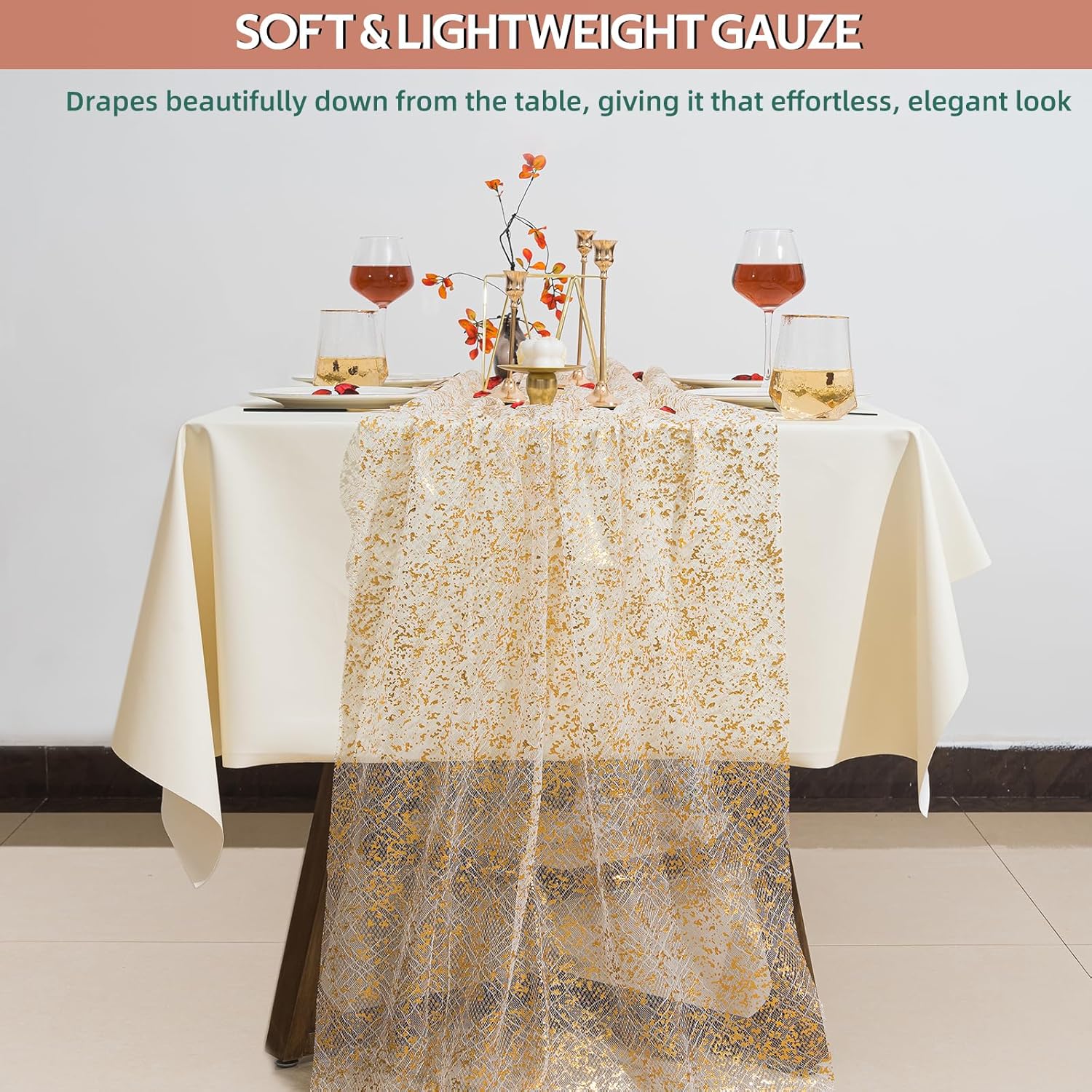 3 Pcs Gold Table Runners with Glitter Metallic Foil