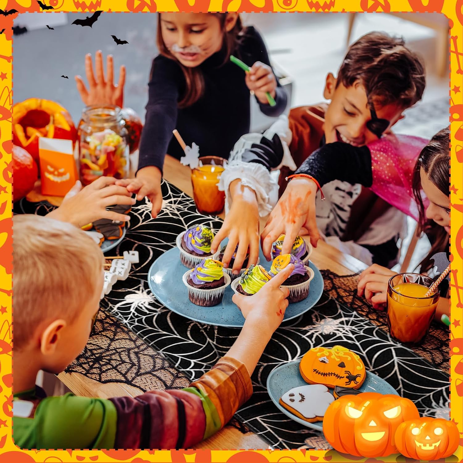 3 Pcs Halloween Table Runner Linen Cobweb Design