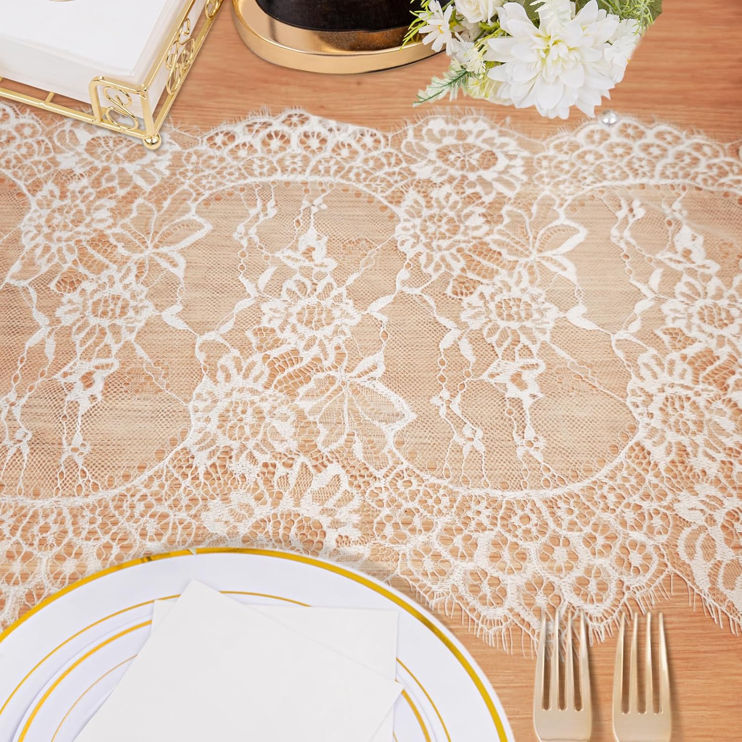 White Lace Table Runner 14x118 Inch for Weddings and Parties