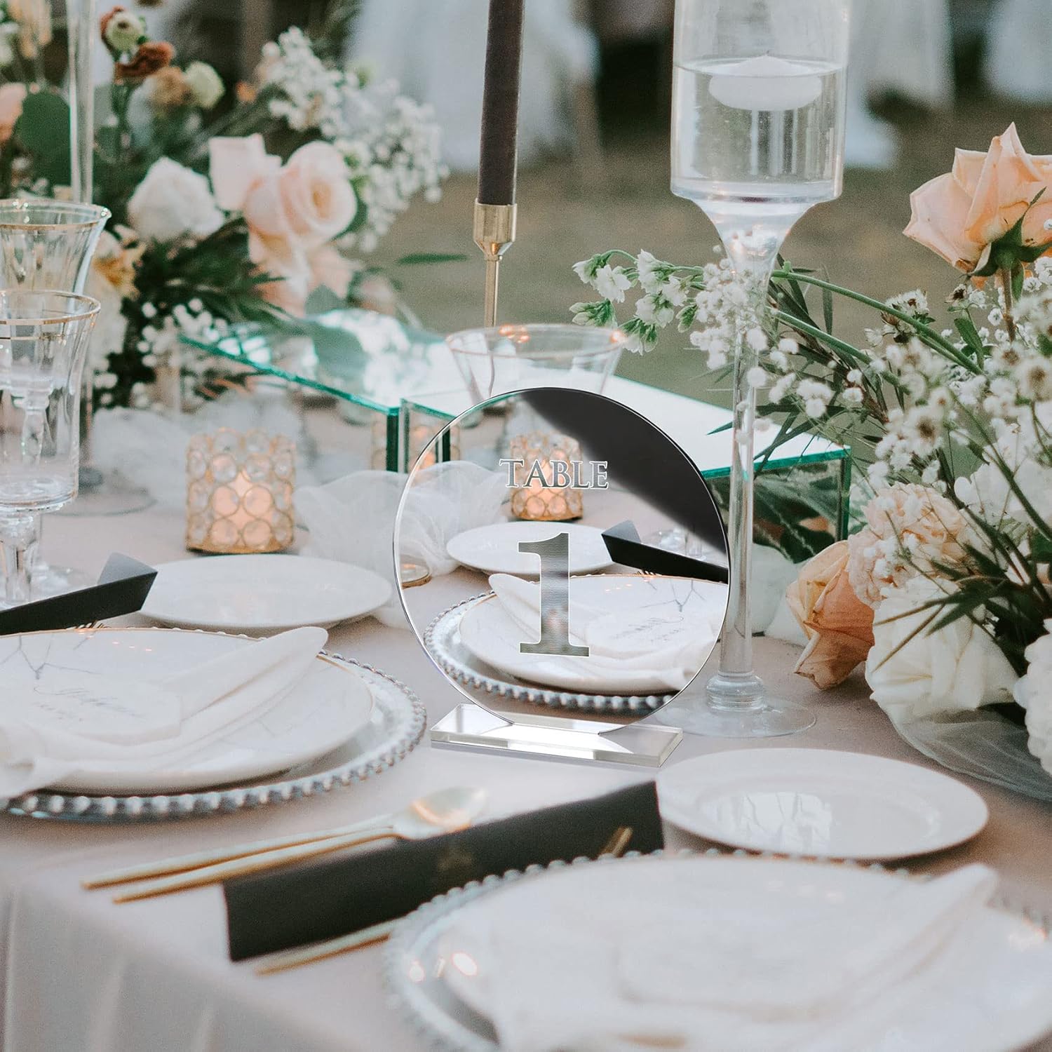 Mirror Gold Acrylic Table Numbers 1-15 with Stands