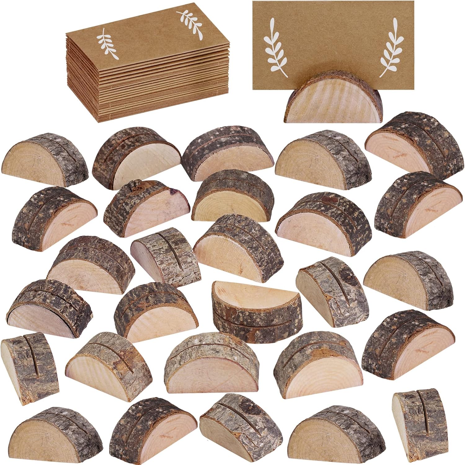 30 Pcs Rustic Wood Place Card Holders with 32 Pcs Kraft Tented Cards