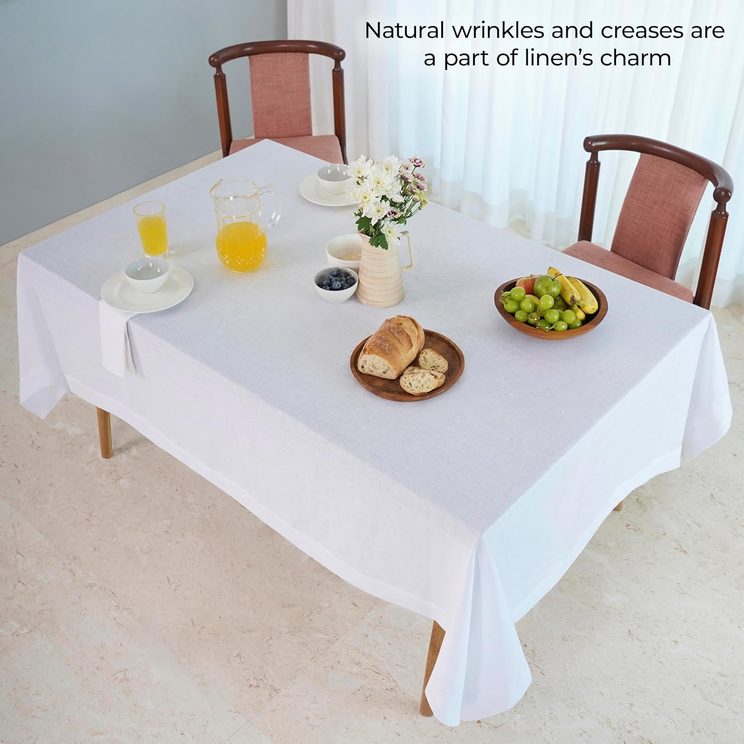 DMoksha Homes White Linen Tablecloth 60x120 Inch
