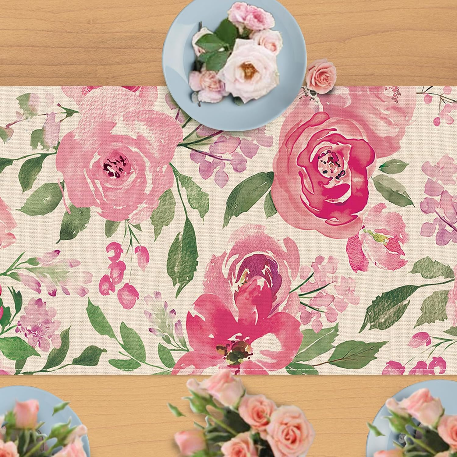 Seliem Pink Peony Flower Table Runner 13x72 Inches