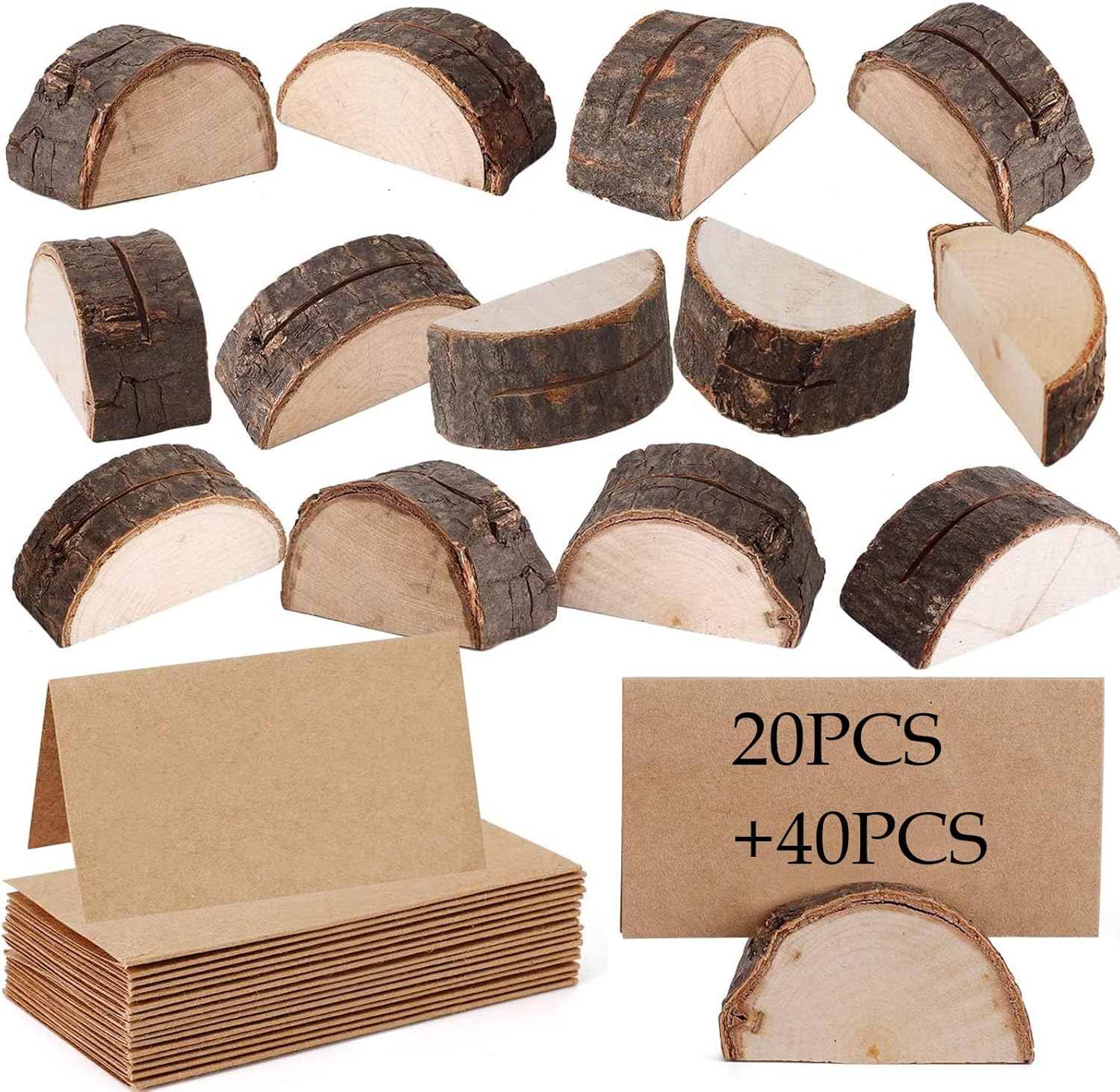 Semi-Circular Wood Place Card Holders with 40Pcs Kraft Cards