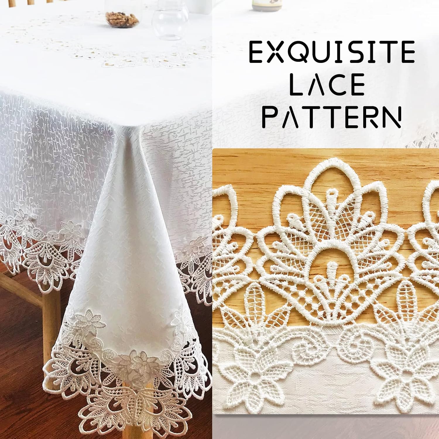 Elegant Lace Tablecloth for Rectangular Tables - White 72x144