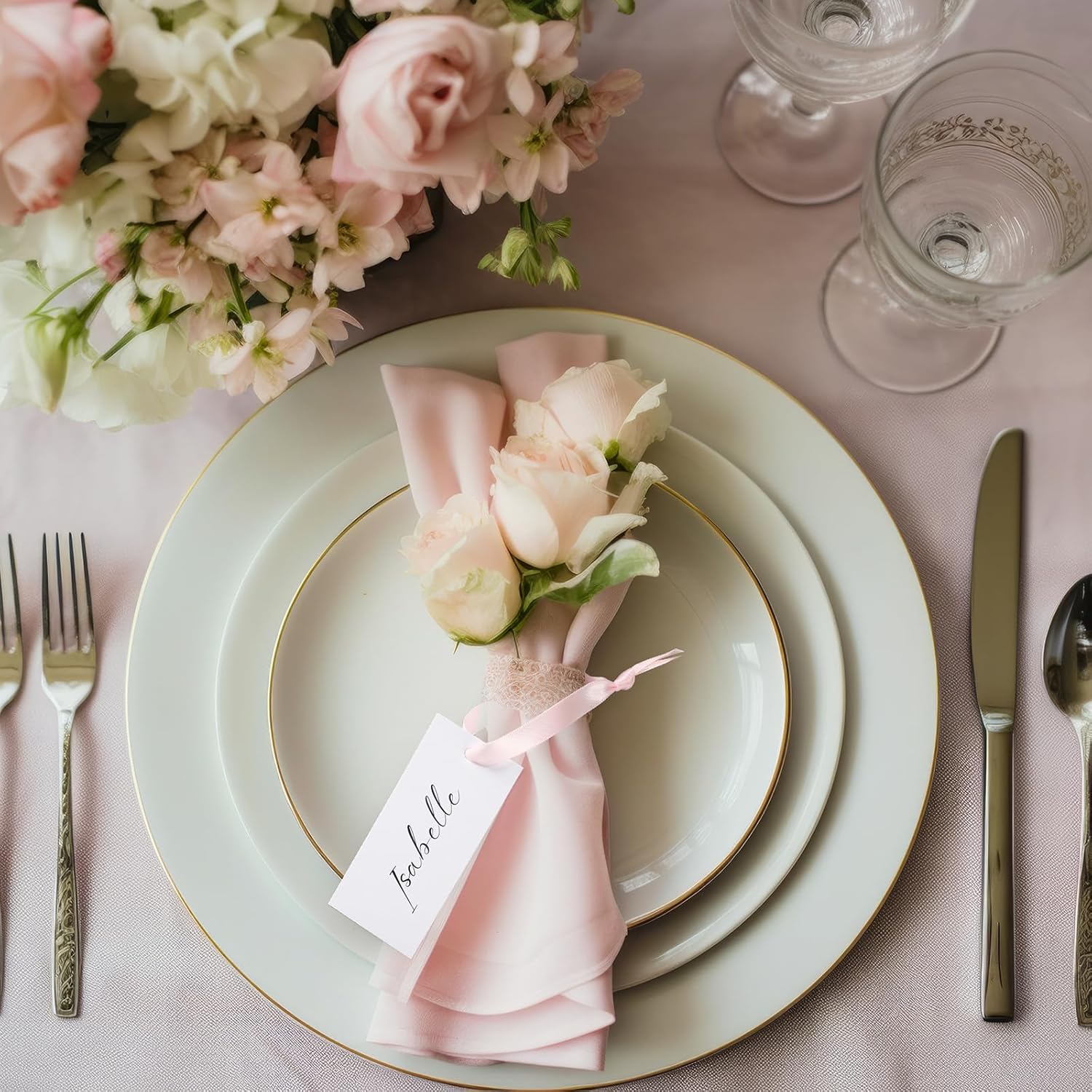 50 Pcs Blank Name Place Cards with Sateen Ribbons for Wedding Party