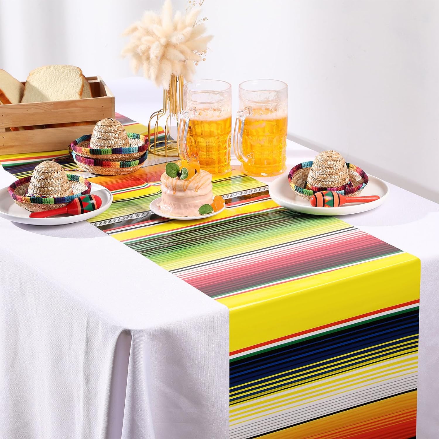Preboun 6 Pcs Plastic Mexican Table Runner Fiesta Decor