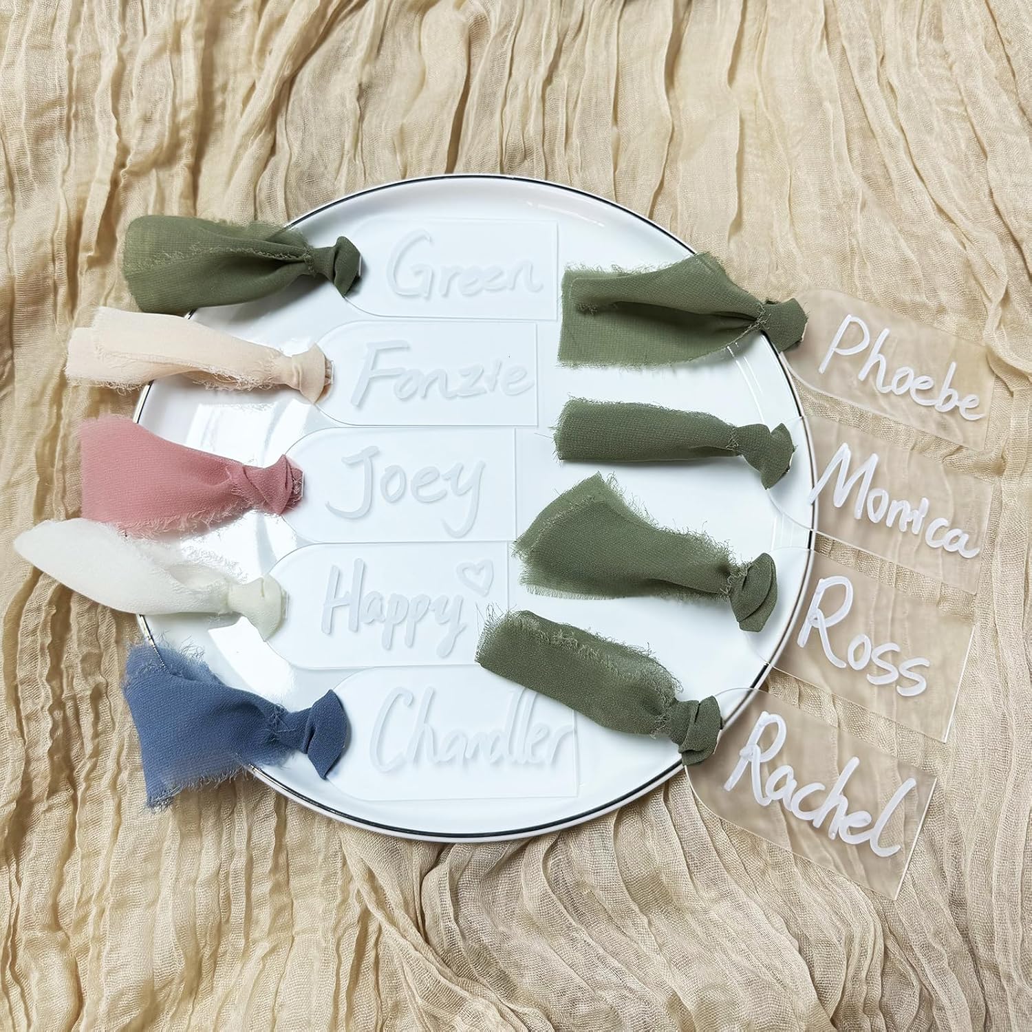 TETOU 50Pcs Acrylic Place Cards with Blue Ribbon for Wedding