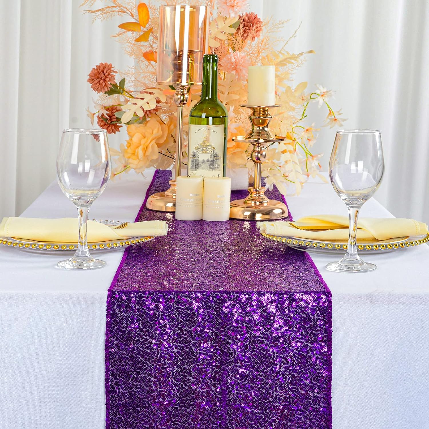 ShinyBeauty Purple Sequin Table Runner 12x72-Inch