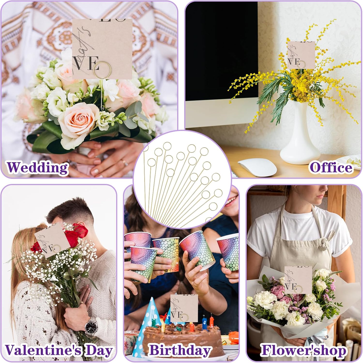 20Pcs Gold Metal Floral Place Card Holder for Weddings