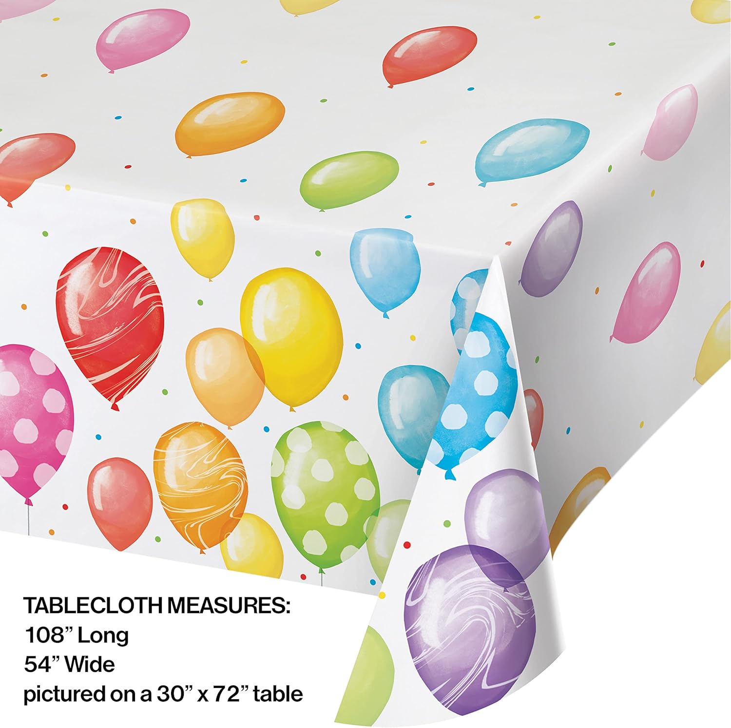 Creative Converting Balloon Bash Tablecloth 54x102 Red Orange Yellow Green Blue Purple