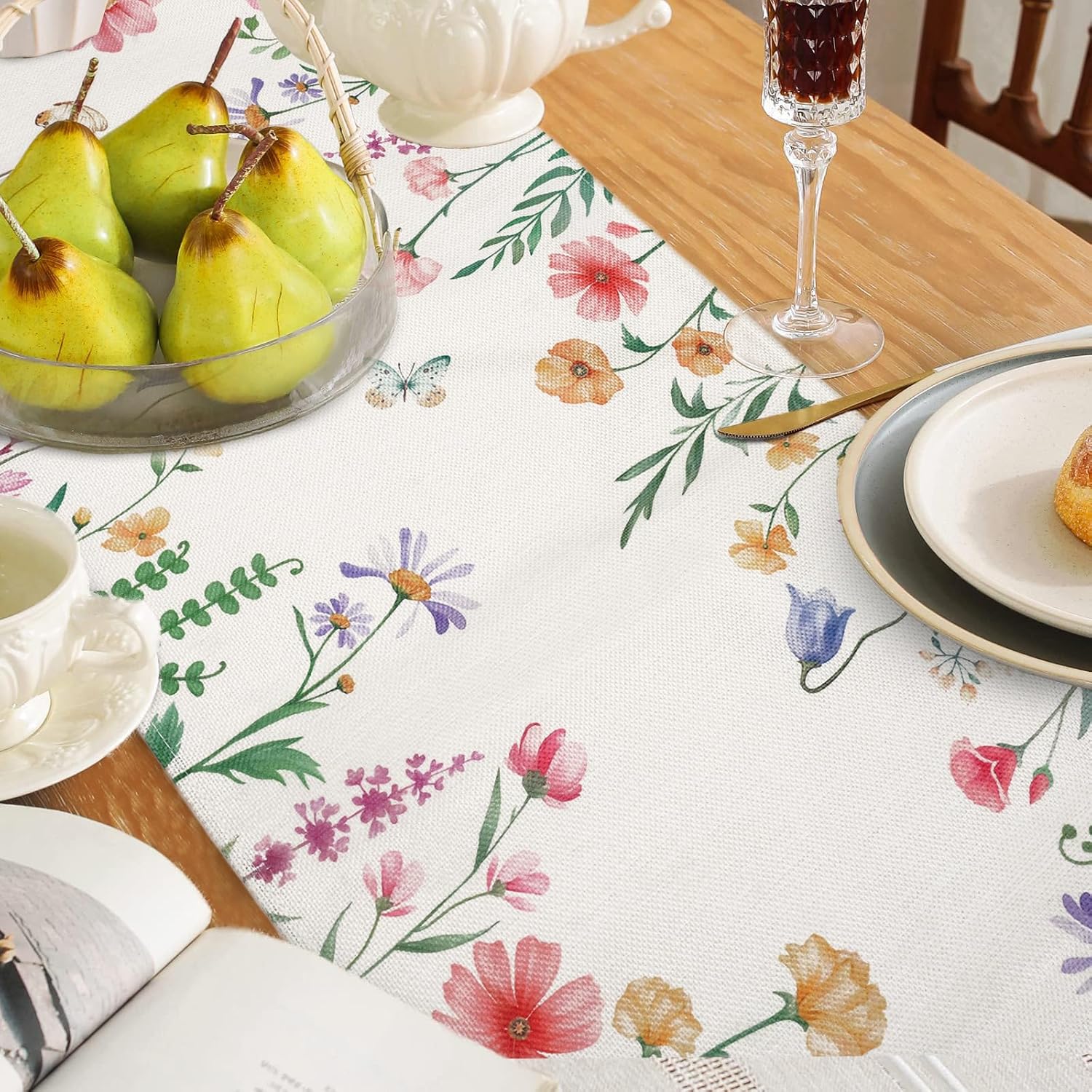 Bonhause Spring Floral Table Runner 13x72 Inch
