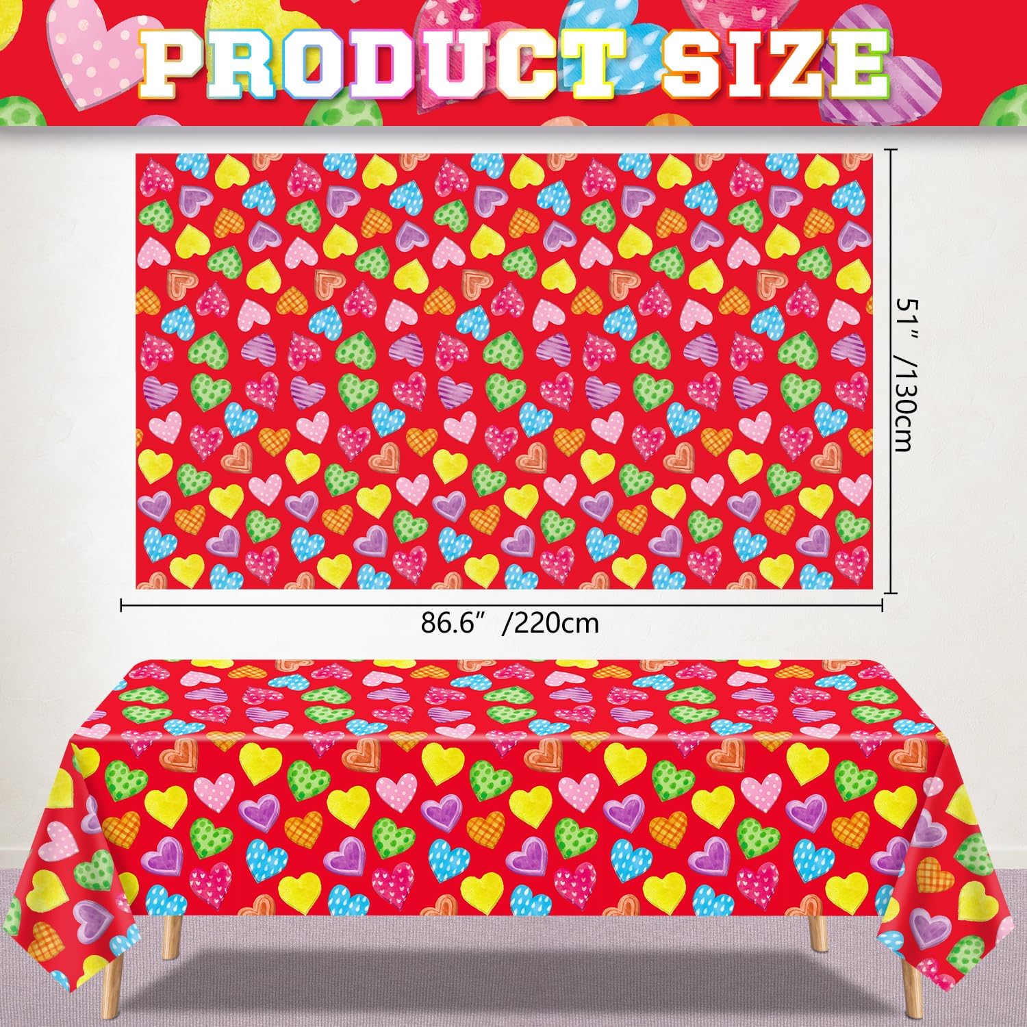 4 Pack Red Heart Tablecloths for Wedding Day 51x86in