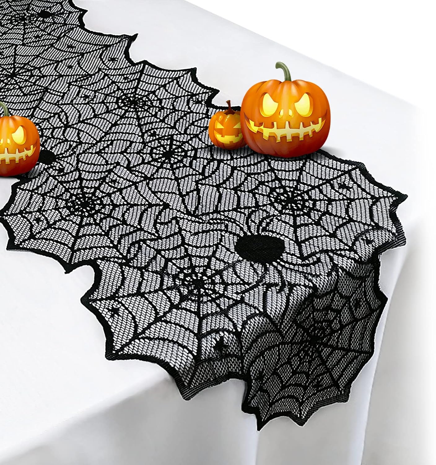 Halloween Table Runner - Black Lace Spider Web for Decor