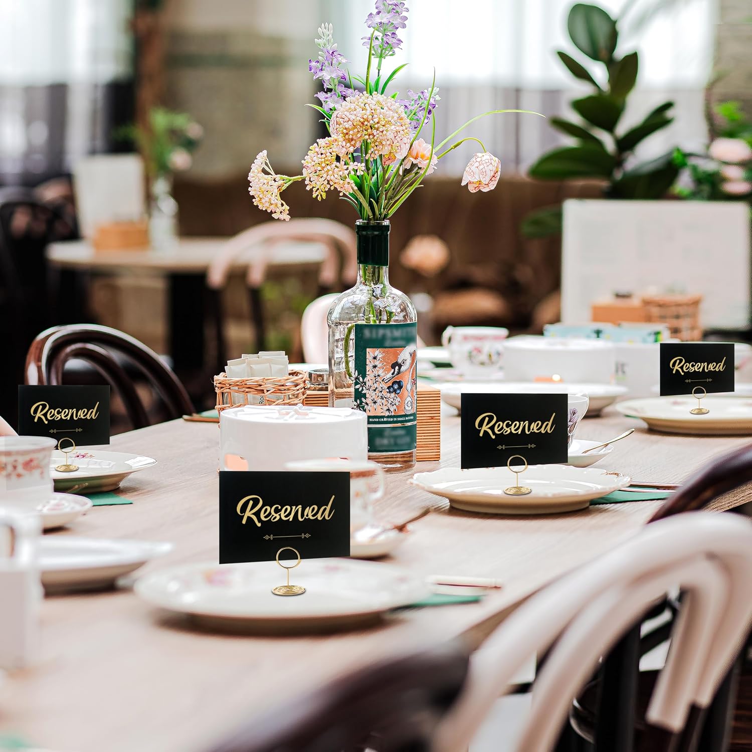 12 Pack Gold Reserved Table Signs with Stand and White Cards