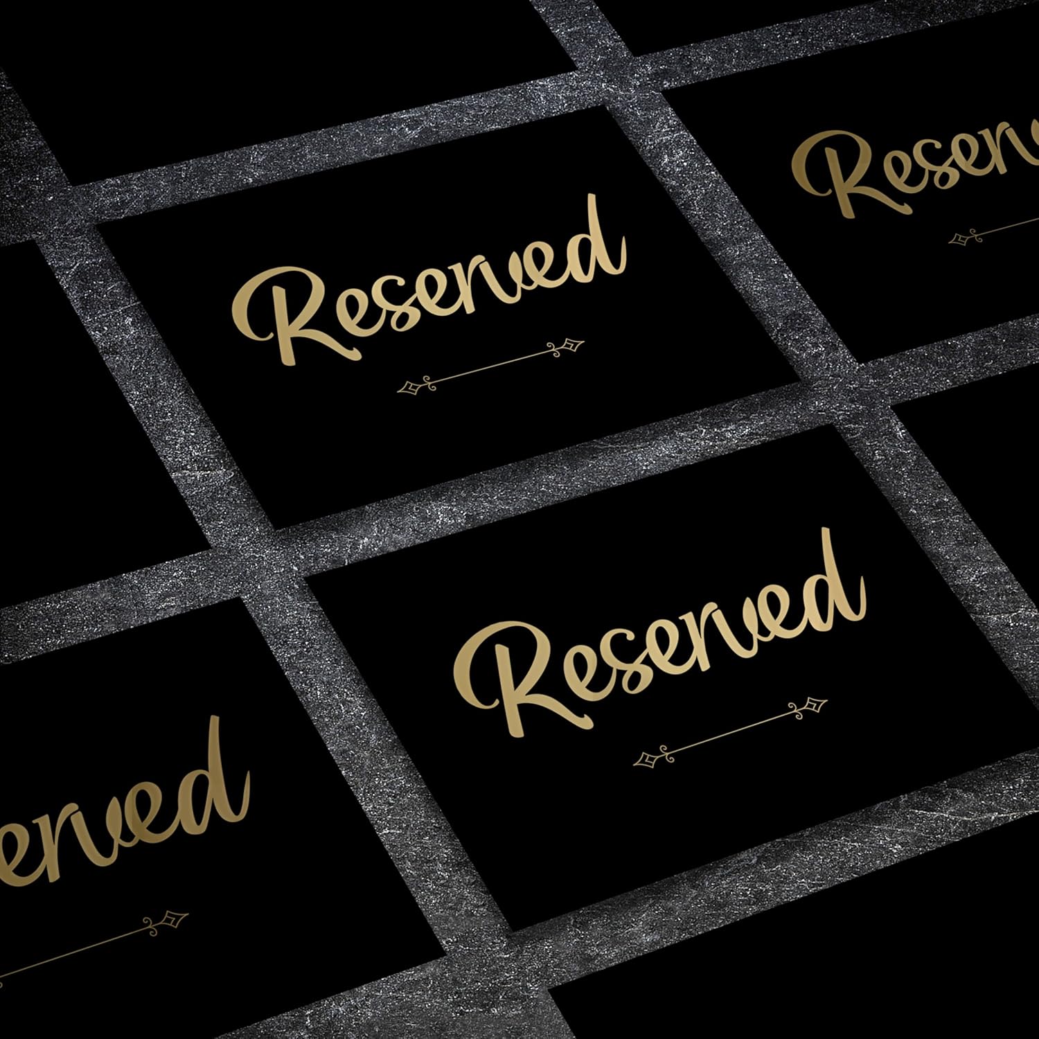 12 Pack Gold Reserved Table Signs with Stand and White Cards
