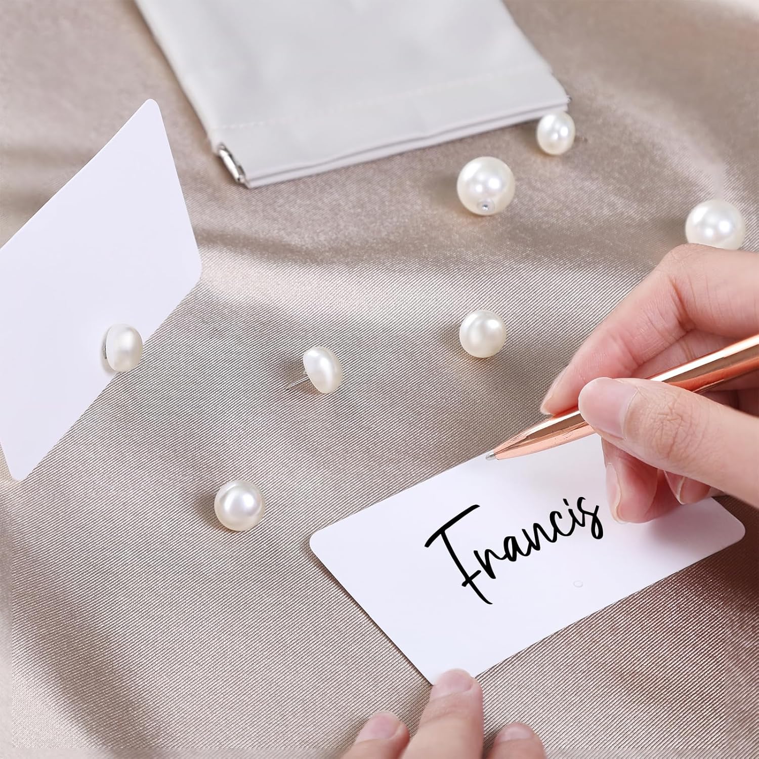 UNIQOOO 12Pcs Ivory Pearl Place Card Holders Set