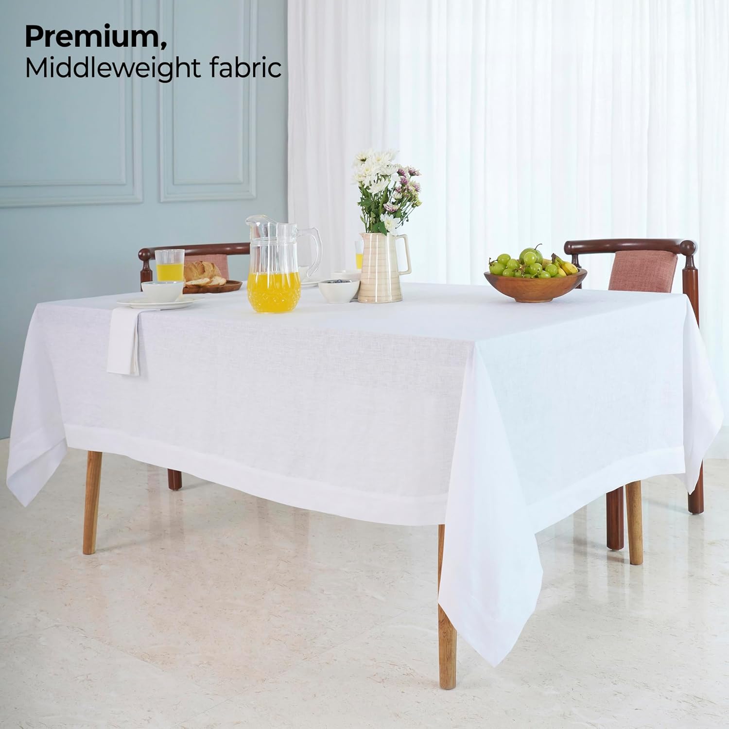 DMoksha Homes White Linen Tablecloth 60x120 Inch