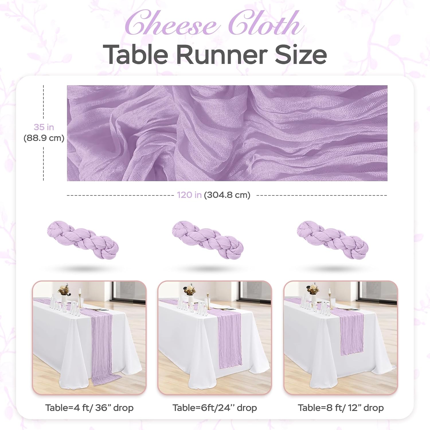 Cheesecloth Table Runner 35x120 Inch Lilac Purple 3 Pack