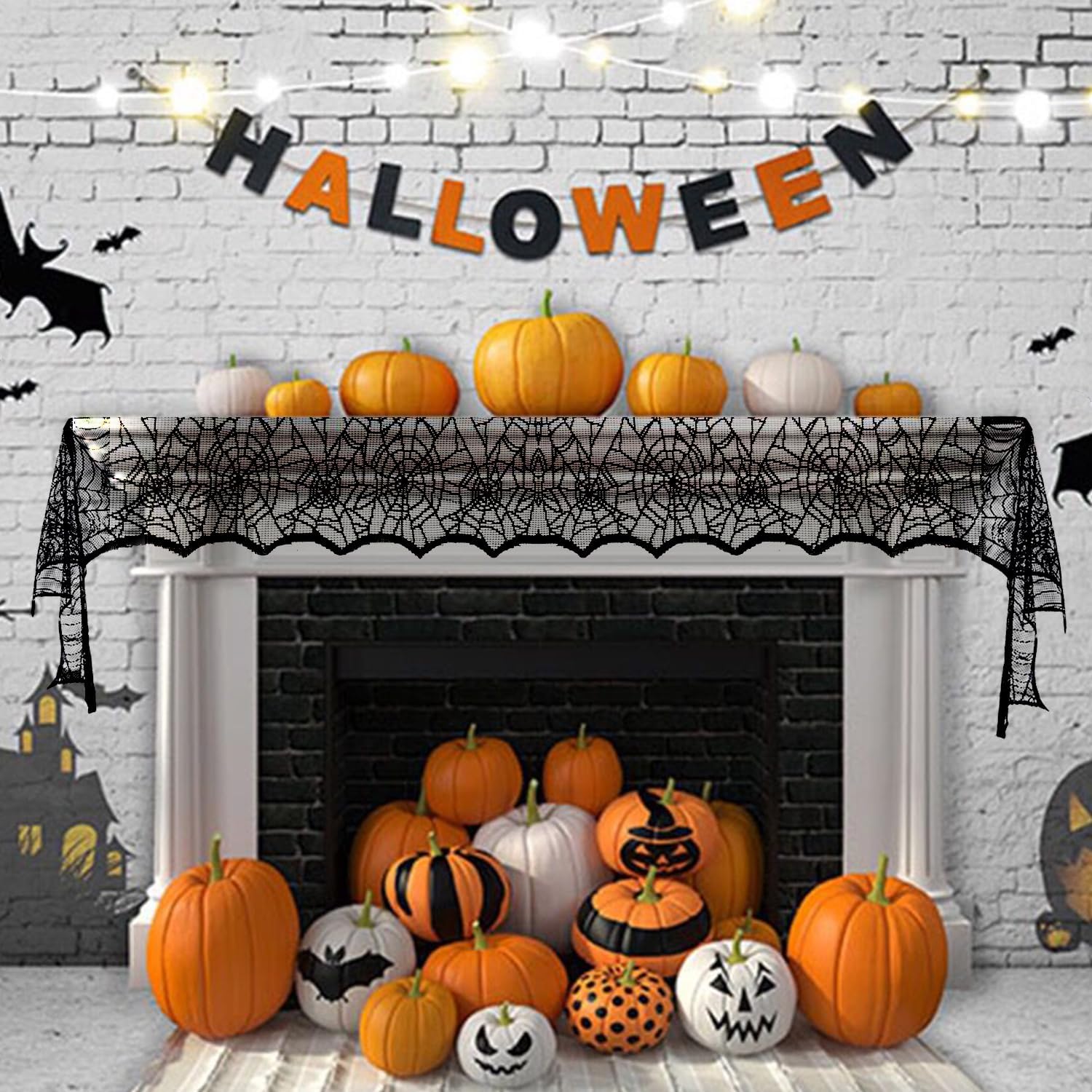 Halloween Decor Table Runner - Black Spider Web Design 18x72 Inch