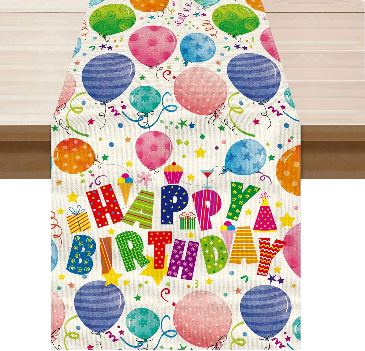 XCHI Colorful Balloons Confetti Stars Table Runner