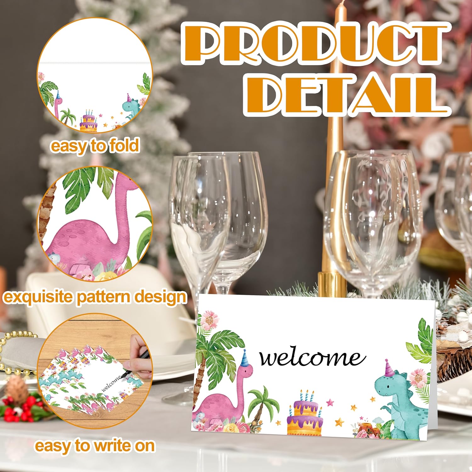 Dinosaur Place Cards for Birthday Party Baby Shower Gender Reveal 25 Pack