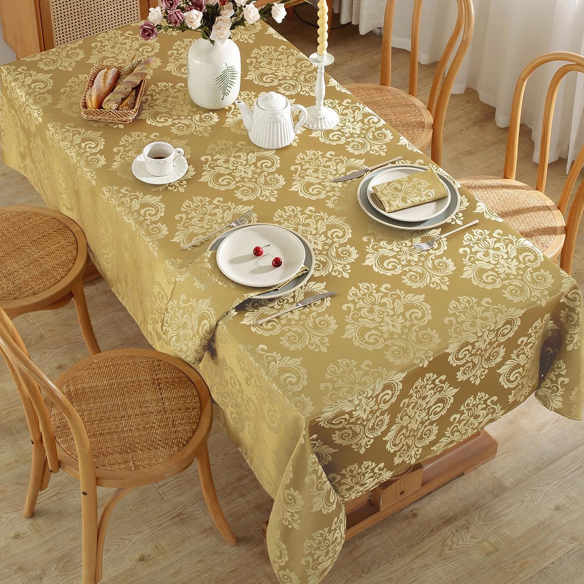 SASTYBALE Damask Gold Tablecloth 60x84 Inch