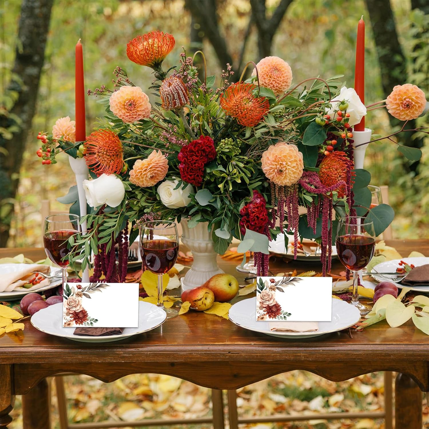 Whaline 100Pcs Fall Place Cards Retro Boho Floral Tented Name Cards