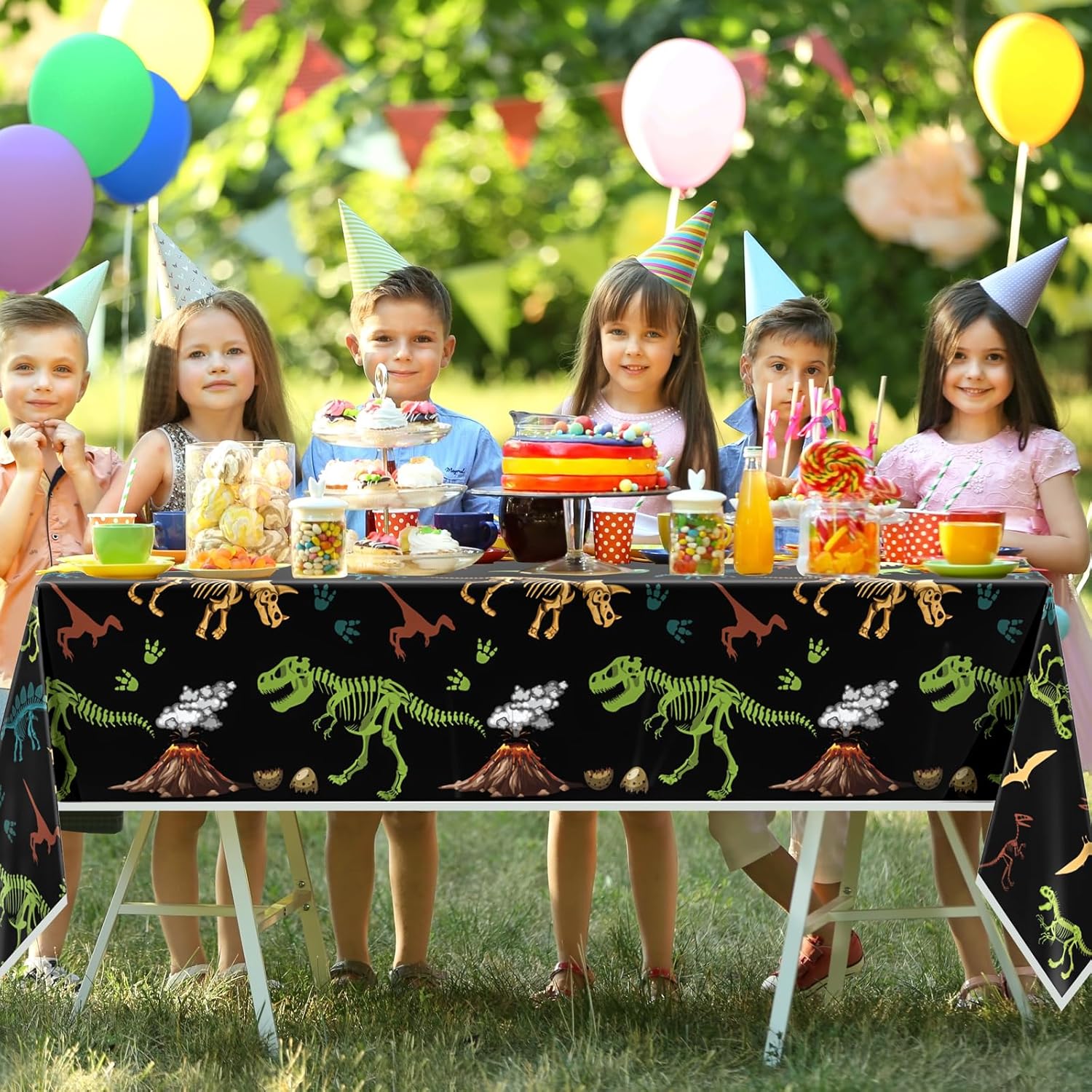 4-Pack Dinosaur Tablecloth for Kids Birthday Party Decorations