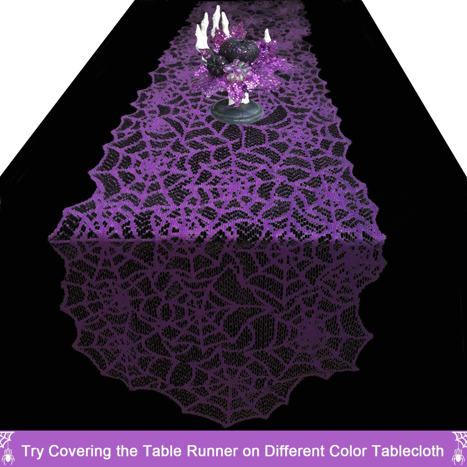 Halloween Table Runner Purple Lace Spider Web