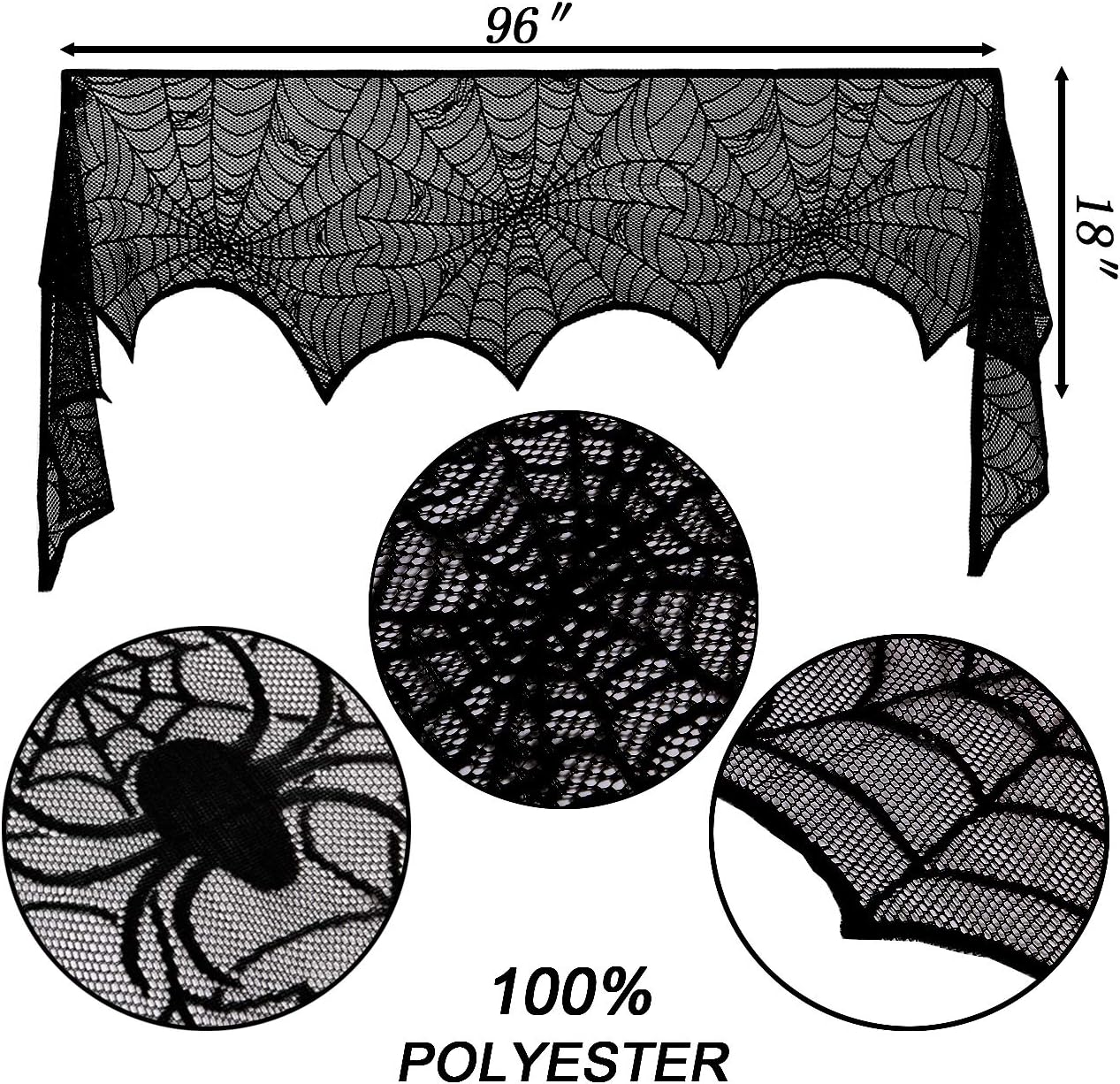 Sunnyglade Halloween Spiderweb Tablecloth Fireplace Mantle Cover