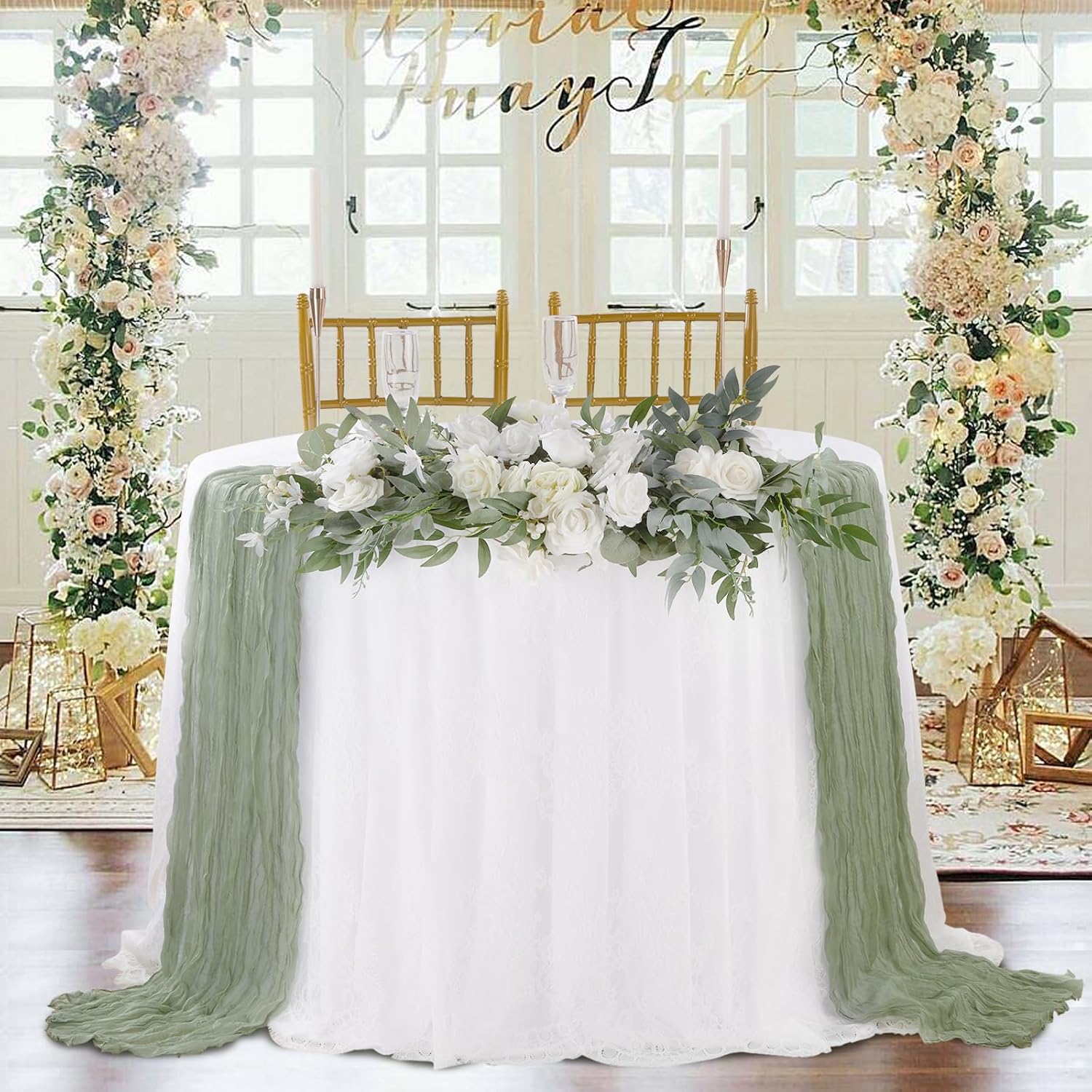 Sage Green Cheesecloth Table Runner 10ft 12 Pack