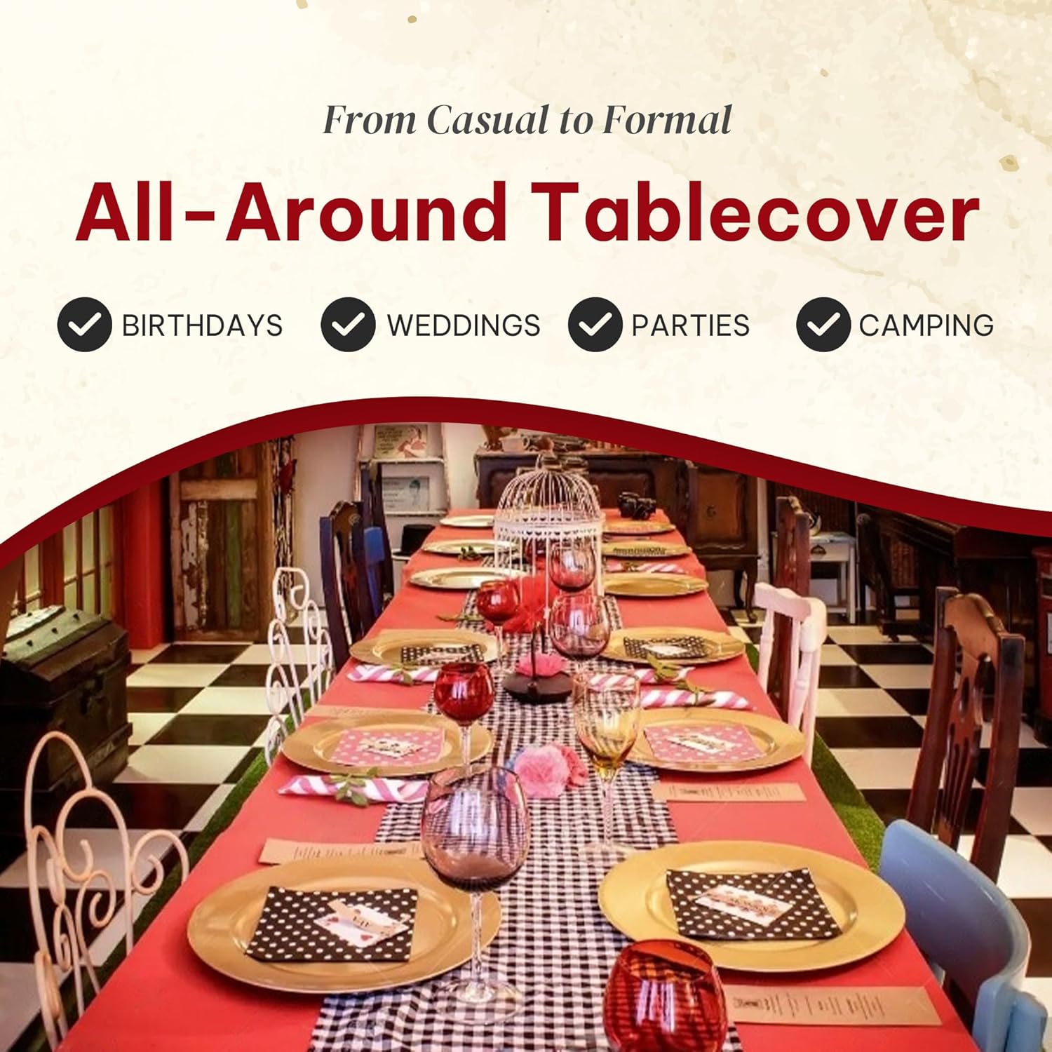 Amatra All-Purpose Plastic Table Cover Roll Red 54in x 120ft